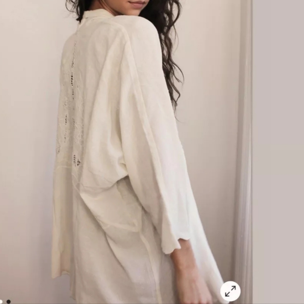 Free People Cool Nights Embroidered Kimono Cardigan Ivory Cotton Blend Size L - Picture 3 of 16